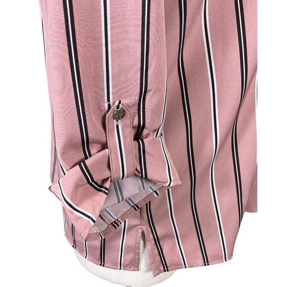 Adrienne Vittadini 3/4 Tab Sleeve V-Neck Pink Striped Pullover Zip Pockets LG - Picture 6 of 10